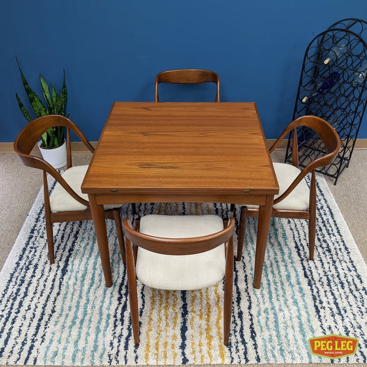 Danish Modern teak fliptop dining / game table Peg Leg Vintage