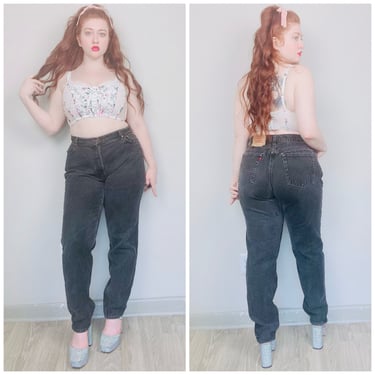 1990s Vintage Black Denim Tag Size 16 Tapered Leg 550 Relaxed Fit Jeans / 90s Dark Wash High Waisted Mom Jeans / Waist: 34" 
