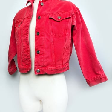 1980's Red Denim Jean Jacket by GAP Vintage Cotton LARGE Trucker Hip Hop Coat 