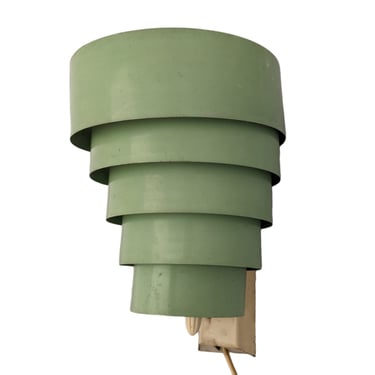 Vintage Art Deco Mid Century Modern Tiered Venetian Shade Wall Sconce in Mint Green
