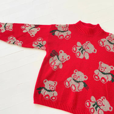1980s Red Knit Teddybear Sweater 