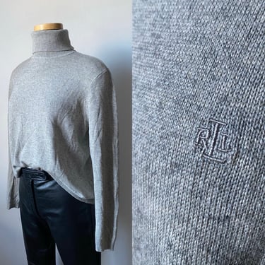 Gray Silk and Cashmere Ralph Lauren Turtleneck Sweater 