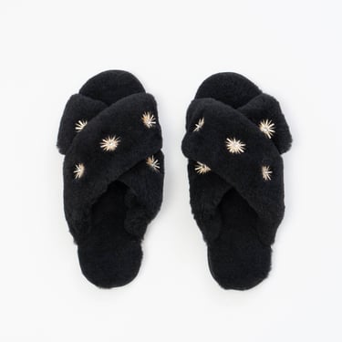 Sheepskin Slippers with Rhinestone