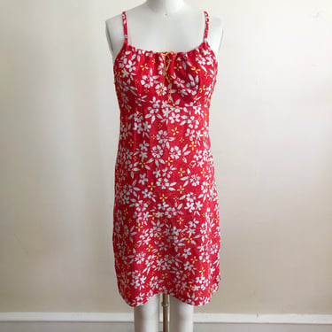 Red Tropical Floral Print Mini Dress - 1990s 