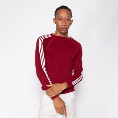 Sm-Med 70s 80s Maroon Striped Raglan Sweatshirt Unisex | Vintage Athletic Lightweight Crewneck Pullover 