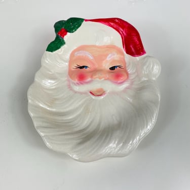 Vintage Mid Century Smiling Santa Claus Ceramic Wall Hanging Trinket Dish Ashtray Made in Japan Retro Christmas Xmas Decorations Decor 