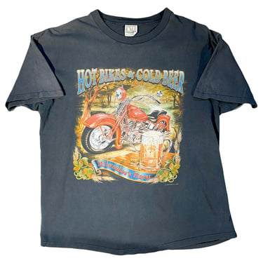 Vintage Biker T-Shirt SO GOOD Hot Bikes &amp; Cold Beer 90's Wyoming Single Stitch