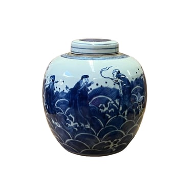 Chinese Hand-paint 8 Immortal Blue White Porcelain Ginger Jar ws2819E 