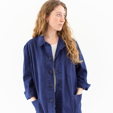 Vintage Blue Chore Jacket | Unisex Herringbone Twill Cotton Utility Work Coat | M L | FJ072 