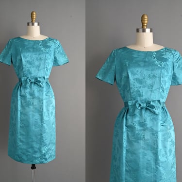 vintage 1950s Turquoise Silk Dress l Small 