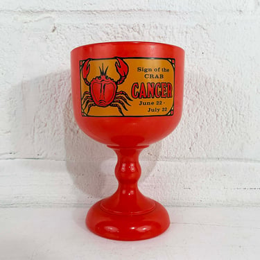 Vintage Cancer Goblet Chalice Indiana Glass 1970s Reddish Orange Zodiac Horoscope Astrology Crab Kitsch Kawaii Celestial Birthday Gift 
