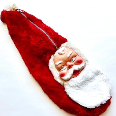 Vintage Santa Clause Needlepoint Christmas Stocking Christmas Tree Presents Xmas Holiday Decor 