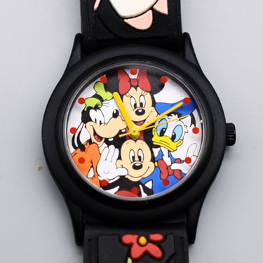 90's Disney Time Works Mickey Minnie Goofy Donald wrist watch, hard to find Theme Park Edition cartoon watch 