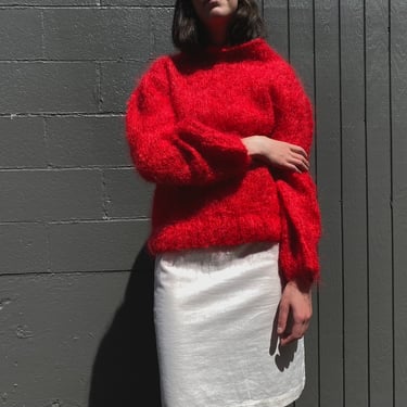 vintage bright red puff sleeve sweater 