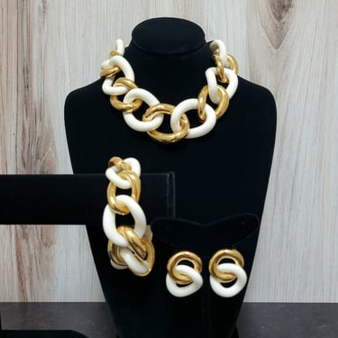 Vintage Givenchy Oversized Curb Link Necklace, Bracelet and Earrings 