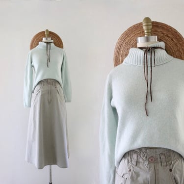 italian merino + cashmere sweater - xs - vintage womens pullover turtleneck mint pastel size extra small sweater 