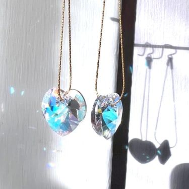 Crystal Disco Heart Pendulum Dangle Earrings in 14k goldfilled Handmade 