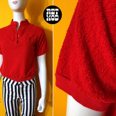 Cool Vintage 70s 80s Bright Red Terrycloth Top 