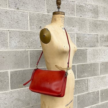Vintage Coach Crossbody Bag Retro 1970s Genuine Leather + Cherry Red + 9455 + Bonnie Cashin + Clutch Purse + Womens Accessory 