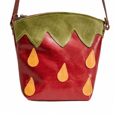 Limited Edition Strawberry Handmade Leather Bag | Crossbody zipper bag small 