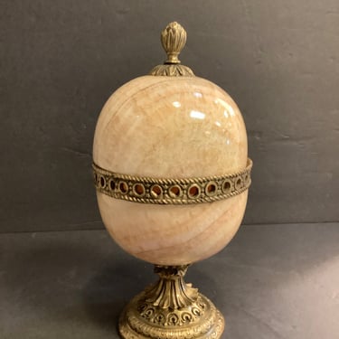 Vintage Marble Egg with Lid on Brass Base