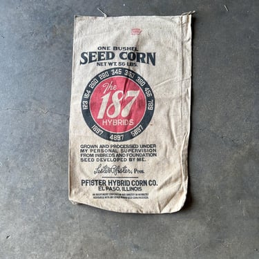 Vintage 187 Hybrids Pfister Hybrids Seed Sack El Paso Il 