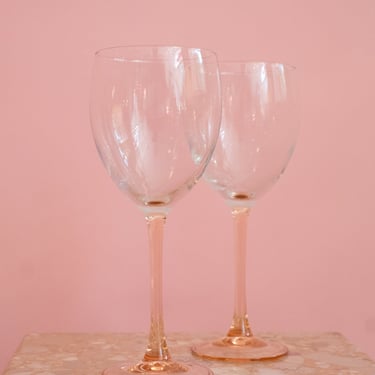 Vintage Large Pink Stemmed Wine Glasses