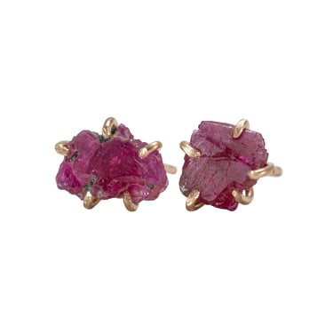 Ruby Small Stone Studs - 14k Yellow Gold