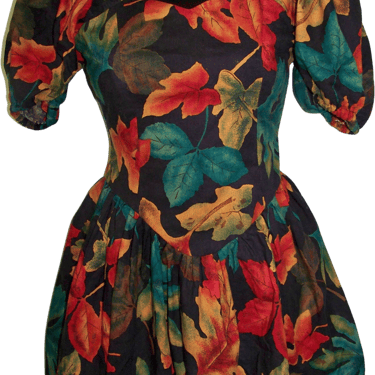 80s/90s Girls Autumn Leaves Dress Falling Fall Leaf Print
