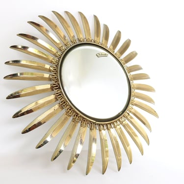 DeKnudt Round Sunburst Convex Mirror Vintage Belgium Retro Starburst Metal Wall Mirror Mid- Century Modern Witch Eye Butler Mirror 1960s 