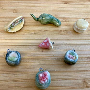 Handmade Ceramic Charms | Hand-painted Food Charms for Necklace | Limited Edition Ceramic Charms | Pizza Sushi Hamburger Pepper Taco Charms 
