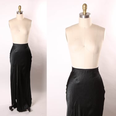 1930s Art Deco Black Satin Wiggle Curve Hugging Full Length Skirt Slip -M-L 