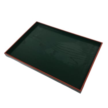 Japanese Lacquered Wooden Serving Tray Vtg Rectangle Obon Green Red Black L432