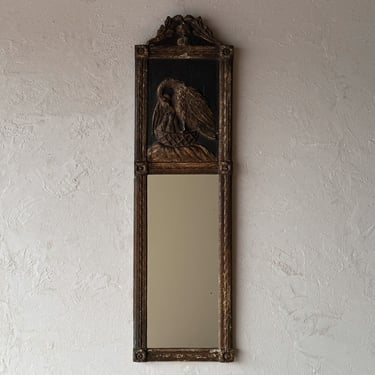 19th C. Carved Trumeau Mirror with Bird Emblem