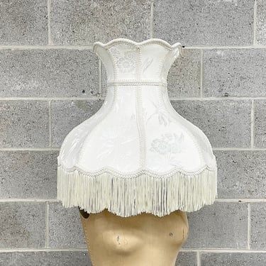 Vintage Lamp Shade Retro 1980s Fringe + Victorian Style + Bell Shape + Ivory + Cream + Large Size + Scalloped + Mood Lighting + Home Decor 