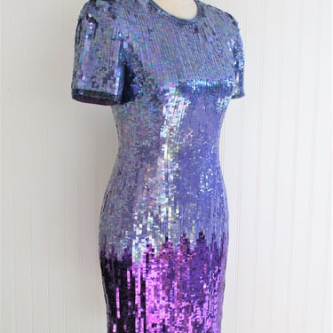 Purple - Sequined Cocktail Dress - Umbre - by A J Bari - Marked size 4 