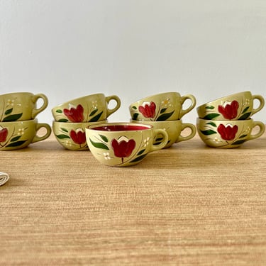 Vintage Stangl Pottery Magnolia Hand Painted Cups - Set of 9 