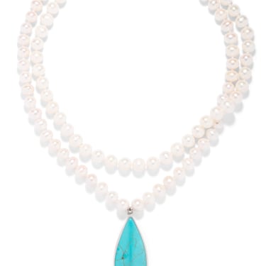 The Pink Reef Double Cultured Pearl Strand with Turquoise Necklace