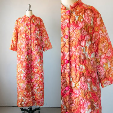 1970s Quilted Robe Loungewear Floral M 