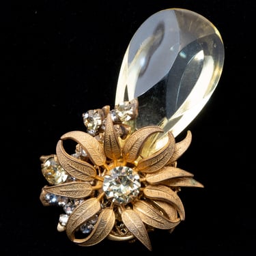 Miriam Haskell Yellow Rhinestone Flower Brooch