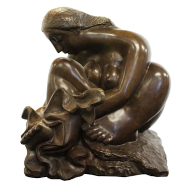 Daniel Kafri Signed Sitting Female Nude Signed Bronze Sculpture 1999 