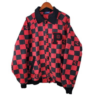 Vintage Y2K DELF Checkerboard Jacket 2000s Hip Hop 2XL Jean Red Canvas Check 