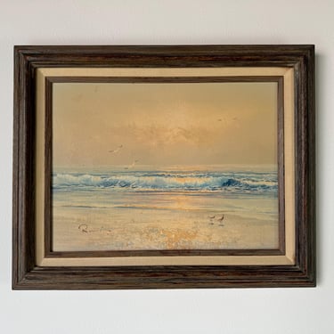 Vintage Sunset Seascape Impressionist Oil Painting, Signed 