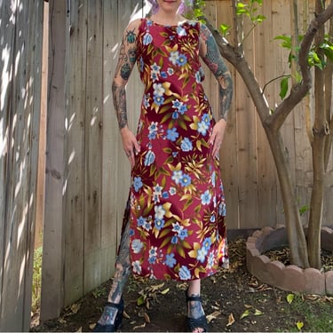 Vintage 1990’s Red and Blue Flora Dress 