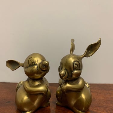 1960s Pair of Solid Brass Bunny Figurines 
