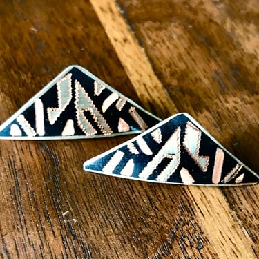 Vintage Copper Enamel Earrings Abstract Geometric Modern 1990s Retro Fashion 