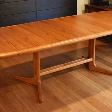 Newly-restored "boat-shaped" Danish expandable teak dining table - (extends 59" - 99" long) 