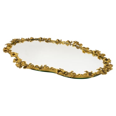 Art Nouveau Gilded Bronze Serving Tray Platter with Iris Flowers, France 1910s