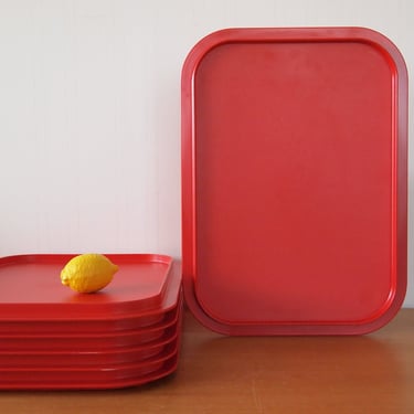6 Available: Vintage KARTELL 8490 STACKING Serving TRAY 19.5"x14.5" Red Plastic Italian Mid-Century Modern heller artemide eames knoll era 