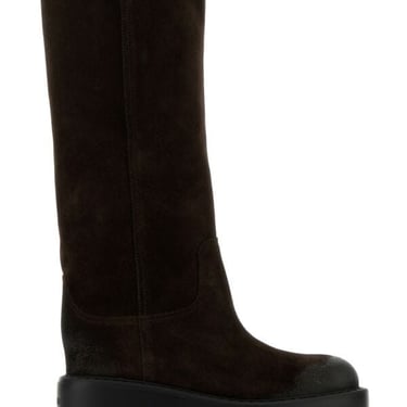 Miu Miu Woman Dark Brown Suede Boots